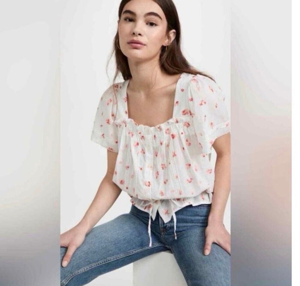 Trovata Birds of Paradis Floral Puff Sleeve Blouse Size XS